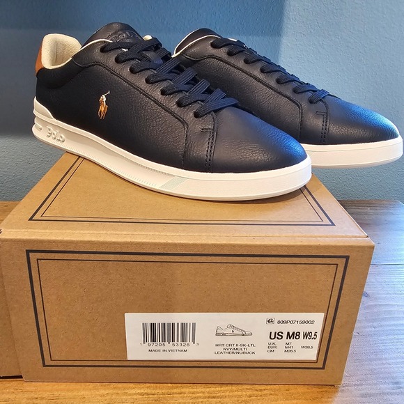 Polo Ralph Lauren Mens Heritage Court II Sneaker Navy Leather Nubuck 8M